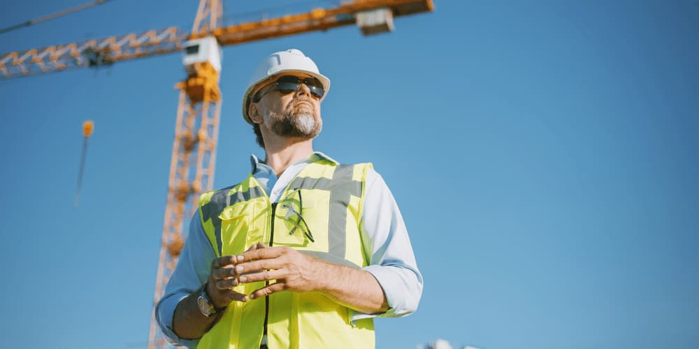 Ein Generalunternehmer besucht eine Baustelle